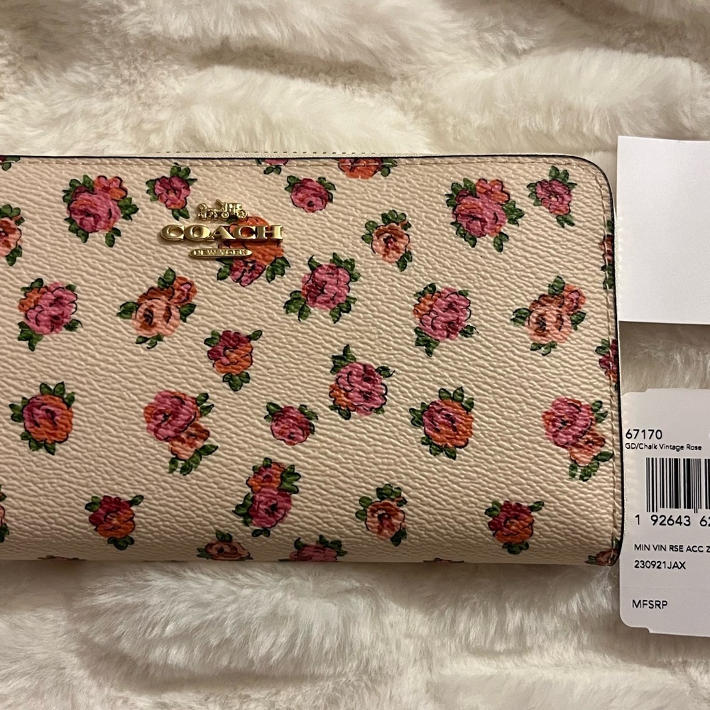 Coach Rose Pattern Wallet - Cream and Pink